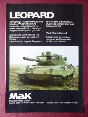 2/1977 PUB MAK WEHRTECHNIK CHAR LEOPARD TANK BUNDESWEHR BATTLE TANK ORIGINAL AD