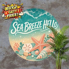 Beach Welcome Seashell Starfish Collage Metal Sign Coastal Decor Plaque 8x12
