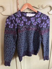Vintage Floral Shetland Wool Sweater Size 36