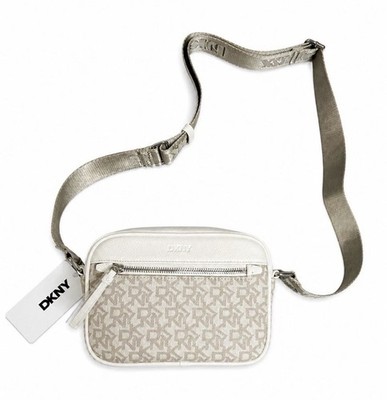 New DKNY Women's Camera Crossbody Bag White Logo Print Small Shoulder Bag