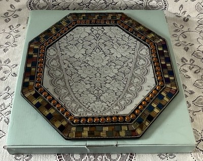 PartyLite GLOBAL FUSION Mirror Tray P9713 Mosaic Tile Glass Candle Holder HTF