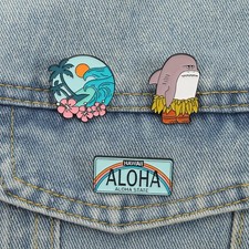 Hawaii ALOHA State Enamel Pins Custom Ocean Wave Beach Shark Brooches Lapel Badg