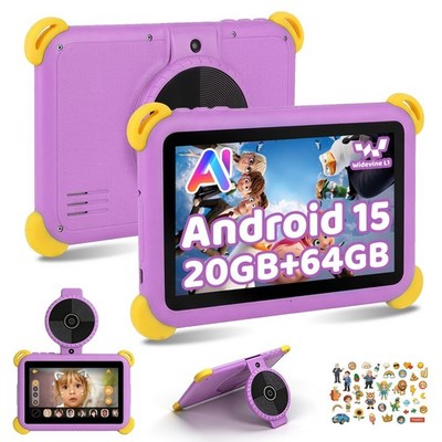 Kinder Tablet 7 Zoll Android 15 für Kinder, 20GB+64GB (TF 7 Zoll, Lila 