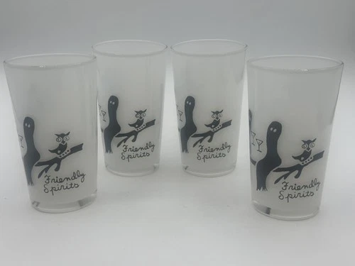 1960s Vintage Federal Glass Co Friendly Spirits Ghost Glasses MCM Bar SCARCE