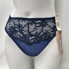 Vintage BALI 8360 Floral Lace Second Skin High Cut Brief Panties Blue Size L 90s