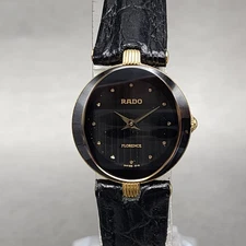 Rado Florence Watch Women 23mm Black Dial Gold Tone Oval 153.3695.2 New Battery
