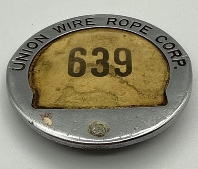 Vintage Union Wire Rope Co. Employee ID Badge Pin Whitehead & Hoag