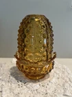 Vintage Amber Hobnail Fairy Lamp Glass Candle Holder Retro Mid-Century 4.5in