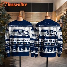 Custom Seattle Seahawk Snow Ugly Christmas Sweater S-5XL
