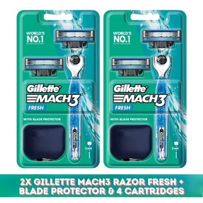 2x Gillette Mach3 Razor Fresh + Blade Protector & 4 Cartridges Shaving Malaysia