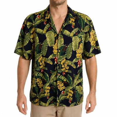 Paradise Found Vtg Hawaiian Aloha Shirt 2XL Floral Flowers Black Yellow Green