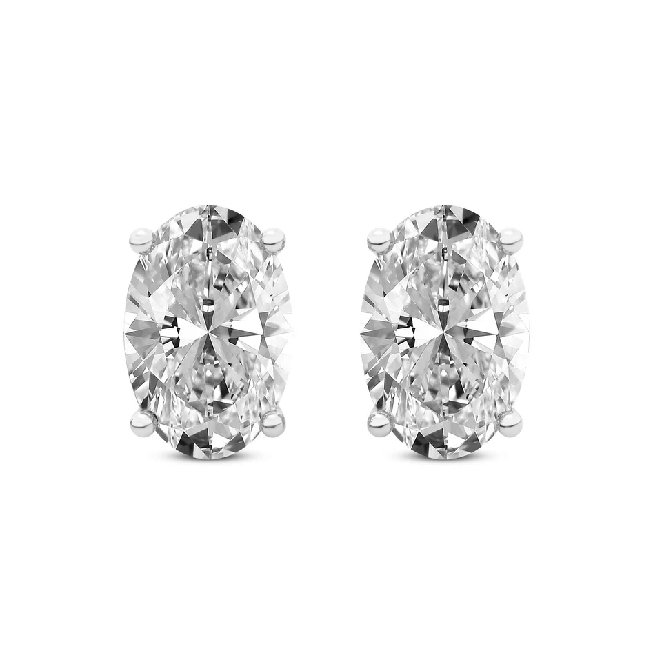 Studs Earrings 1CT Oval Lab Created Diamond 14K Gold 4 Prongs F-G / VS1 - SI1 - Image 2 of 2