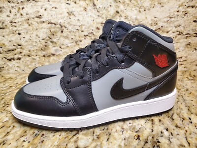 Nike Air Jordan 1 Mid GS Shadow Grey Red Size 6Y /Women's Size 7.5