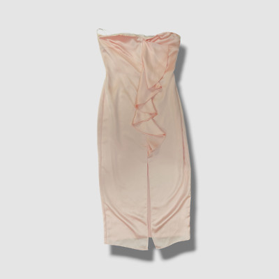 $595 Ramy Brook Women's Pink Satin Strapless Sweetheart Midi A-Line Dress Size 8