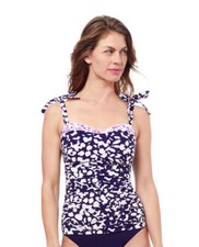 Profile by Gottex Pop Flower D-Cup Shirred Underwire Tankini Top Sz 40D Navy