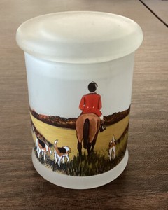 Frosted Glass Canister Fox Hunt Horse Hounds