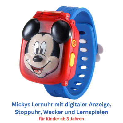 VTech Micky Maus Lernuhr Kinderuhr 3 7 Jahre mit Spielen, Wecker & Stoppuhr