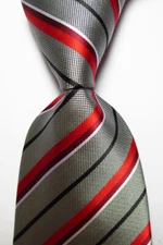 New Classic Striped Grey Red Black JACQUARD WOVEN Silk Men's Tie Necktie