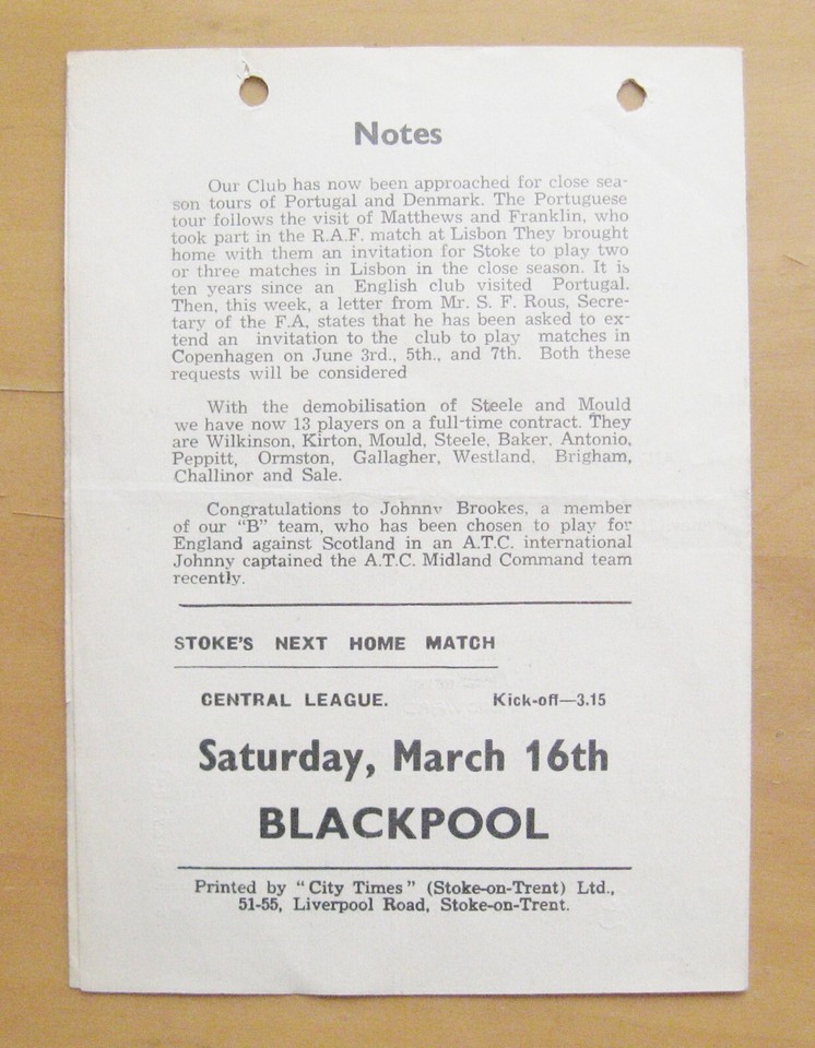 STOKE CITY v BOLTON WANDERERS FA Cup 1945/1946 Good Condition Football