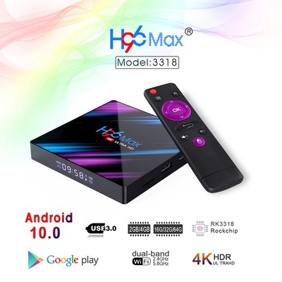 H96 Max Smart TV Box Android 10 RK3318 4GB 64GB USB3.0 1080P H.265 60fps Google 