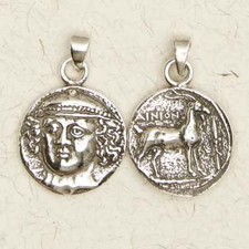 Hermes Greek Olympian  or Mercury Pagan Roman Messenger God Pewter Coin Pendant 
