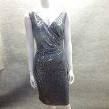Lauren Ralph Lauren Dress Women 4 Gray Sequin FauxWrap Sleeveless Party Cocktail
