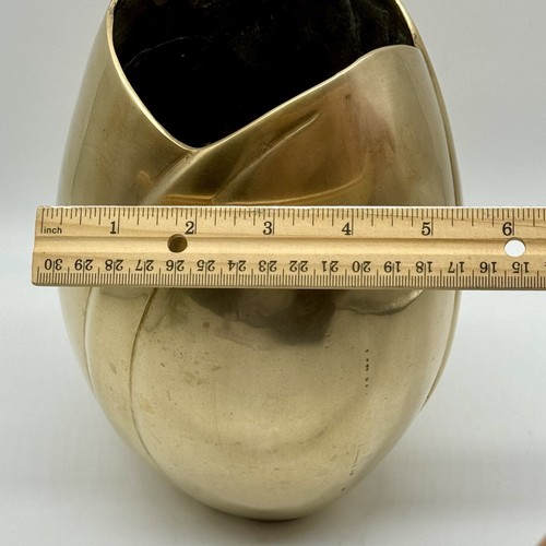 Vintage Brass Vase, Art deco Sphere Tulip optic 1970s Boho decor, Heavy - Picture 7 of 7