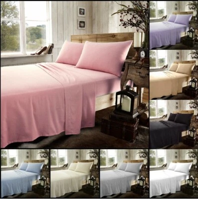 Luxury 100% Brushed Cotton Premium Quality Plain Dyed Flannelette Bed Sheets