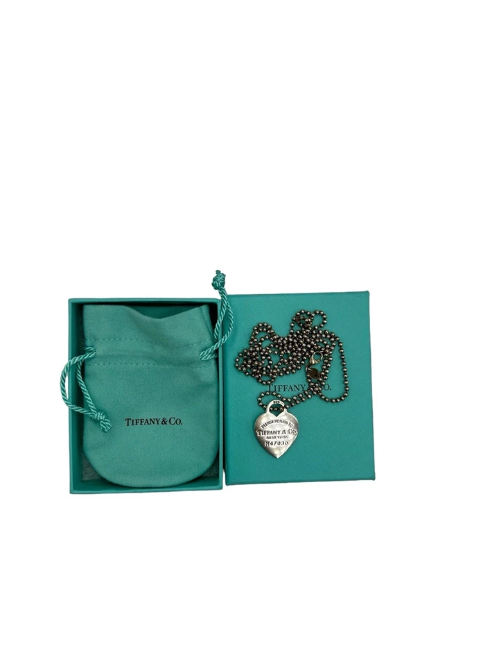 Please Devolver TIFFANY&CO CORAZÓN Colgante Plata Esterlina Etiqueta de Perro Bola 34" Collar Foto 2 de 4