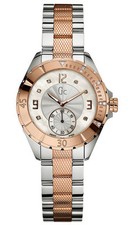 GC GUESS COLLECTION 2,TWO TONE ROSE GOLD,SILVER+MOP,DIAMOND,SWISS WATCH A70102L1