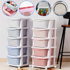 5 Tier Plastic Storage Drawers Box Tower Unit Stationery Organizer On Wheels