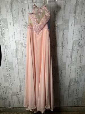 Dancing Queen Long Gown Dress Beautiful Pink Gems Lace Chiffon Prom  Bridesmaid S | eBay