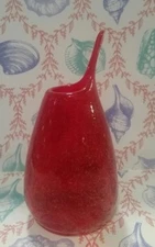 NWOT 6.5" Tall Pointed Tip RED HAND BLOWN Crackle Glass Bubbles BUD VASE