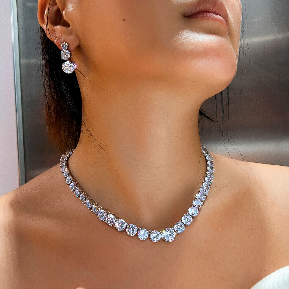 Women Brilliant Round Cut Cubic Zirconia Silver Plated Wedding Party Jewelry Set