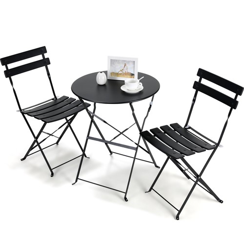 3-Piece Patio Bistro Set Stahl Folding Table and 2 Chairs Garden Furniture Metal - Picture 7 of 24