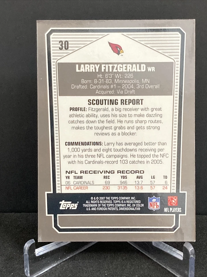 2007 Topps Chrome DPP Black Refractor Larry Fitzgerald #30 Arizona cardinals - Image 2 of 2