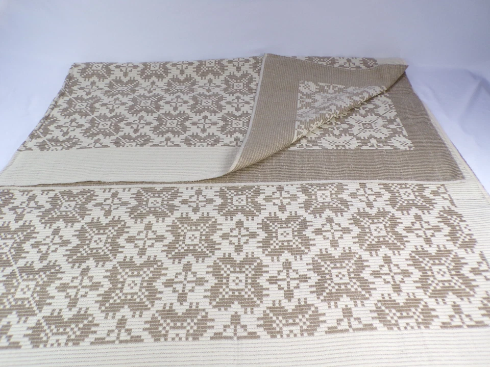 Manta TEJIDA Colcha Patrón Geométrico Crema Beige Algodón 79" x 56" C25 Foto 2 de 4