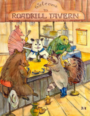 Roadkill Grill by Tummy Rubb Studio Comical Wildlife Animals Art Print 16x20  