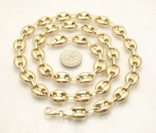 11mm Puffed Mariner Anchor  Link Chain Necklace Real 14K Yellow Gold