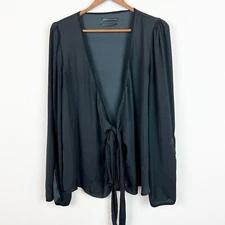 Urban Outfitters Top Womens Small Black Silky Satin Wrap Y2K Whimsigoth Grunge