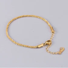 Women 18K Gold Stainless Steel Diamond Cut 2mm Rope Chain Anklet 10" Gift PE10