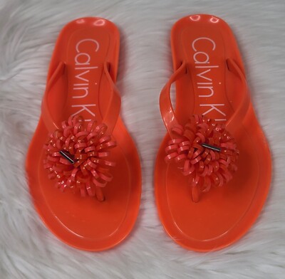 Calvin Klein Beach Thong Slippers Hard Surface Orange S(7)