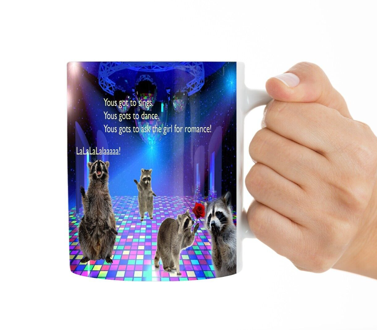 Racoon Disco Party Mug Funny 11 oz coffee mug