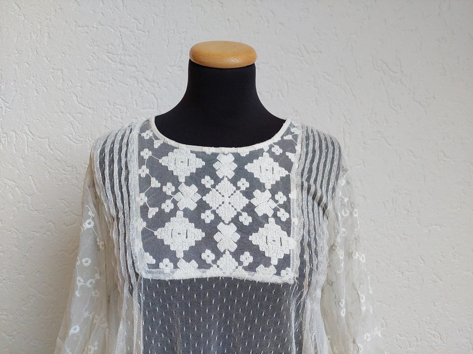 Weiße Netz Stickerei Bluse von Zara, Gr. L - Bild 4 von 4