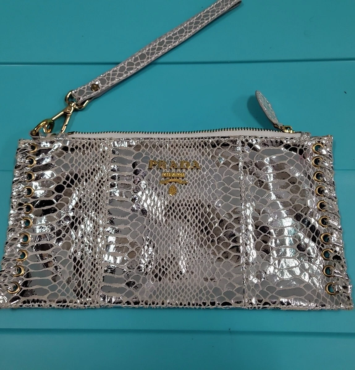 Amazing Prada Milano Metallic Python Cosmetic/Makeup Pouch/Clutch Bag