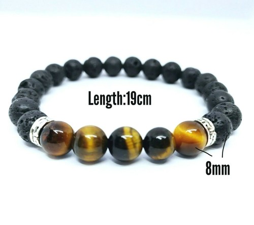 Bracelet Leather Bangle Natural Gemstone Tiger Eye Beaded 8mm Beads - Picture 3 of 6