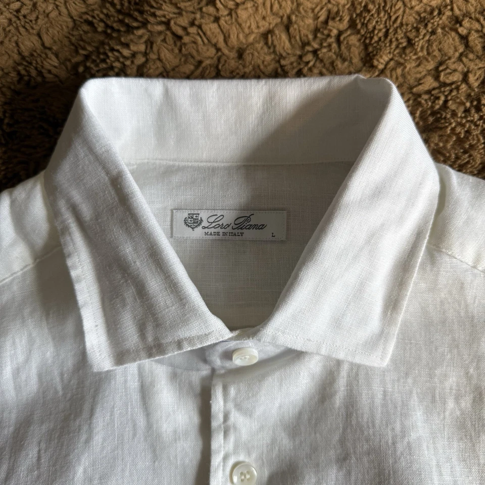 Camisa de lino Loro Piana para hombre con botones talla grande - blanca sobre blanco tonal Foto 4 de 4