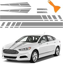 6PCS Racing Stripes for Cars - 2PCS Car Hood Decal 2PCS Car Side Color: Gray