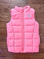 PUMA Girls Pink Sleeveless Puffer Vest Zip Front with Pockets