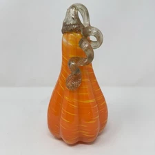 Orange Pumpkin Blown Glass Gourd Halloween Fall Home Decor Figure Thanksgiving